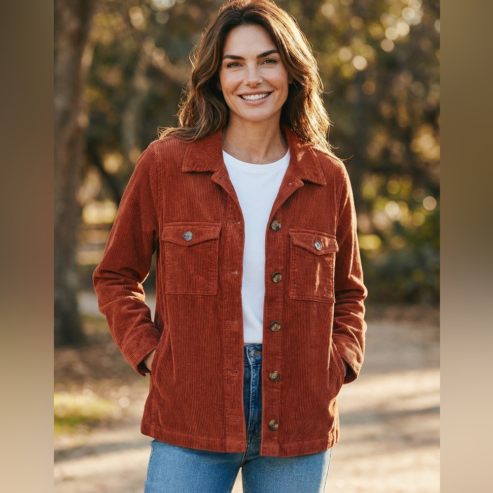 Corduroy Button-Up Jacket in Rust orange